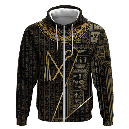 Egypt Crook And Flail Zip Hoodie Ancient Mythology Pharaoh Royalty Gold