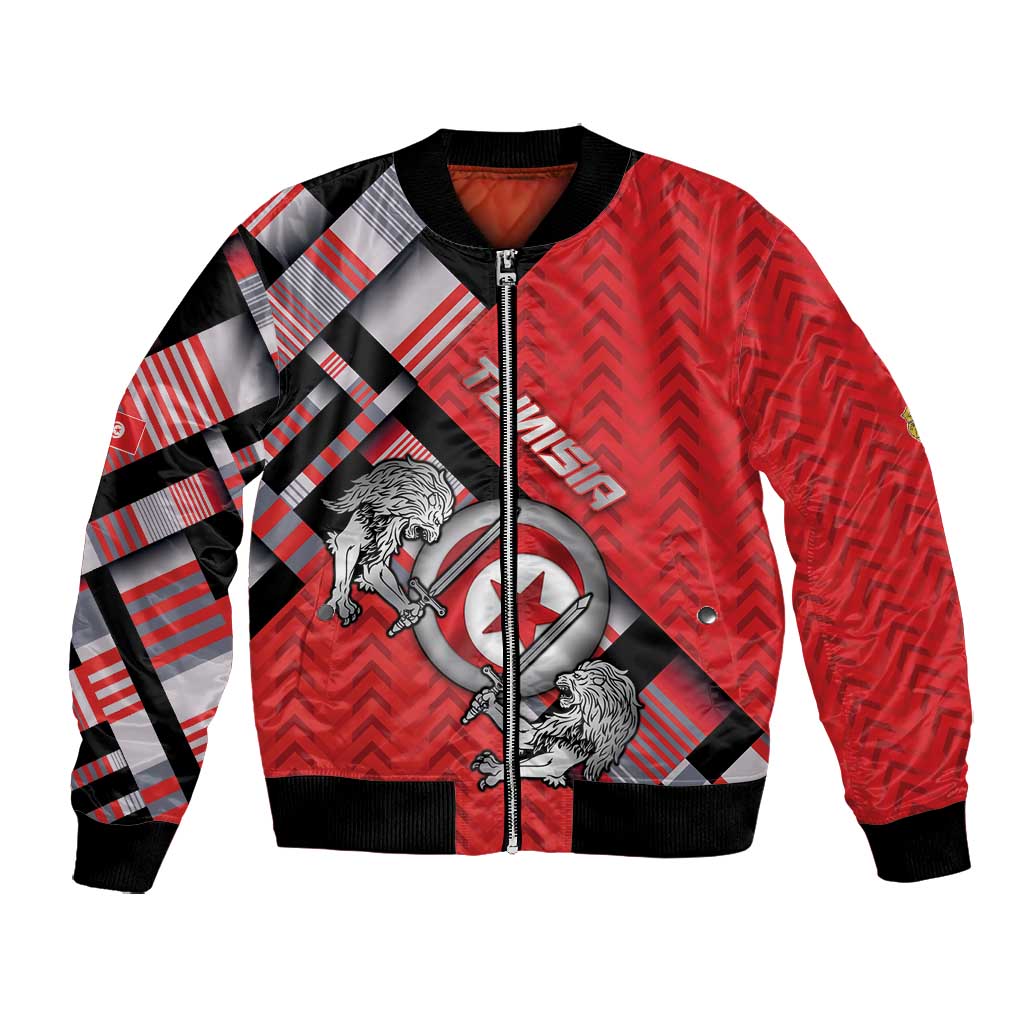 Personalized Tunisia Bomber Jacket Silver Lions Sports Patterns - African Pride
