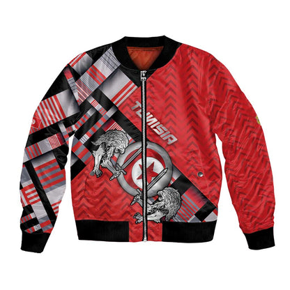 Personalized Tunisia Bomber Jacket Silver Lions Sports Patterns - African Pride