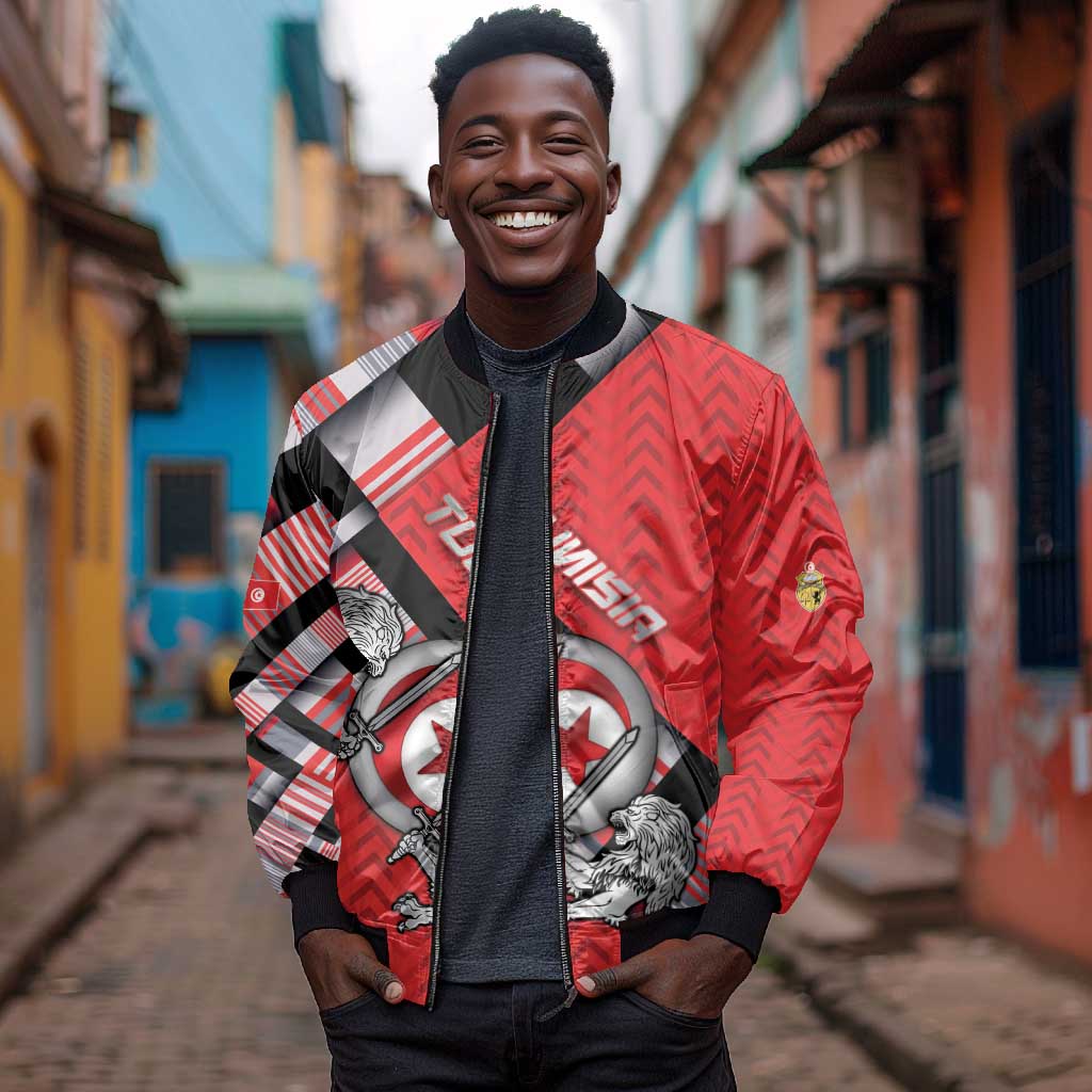 Personalized Tunisia Bomber Jacket Silver Lions Sports Patterns - African Pride