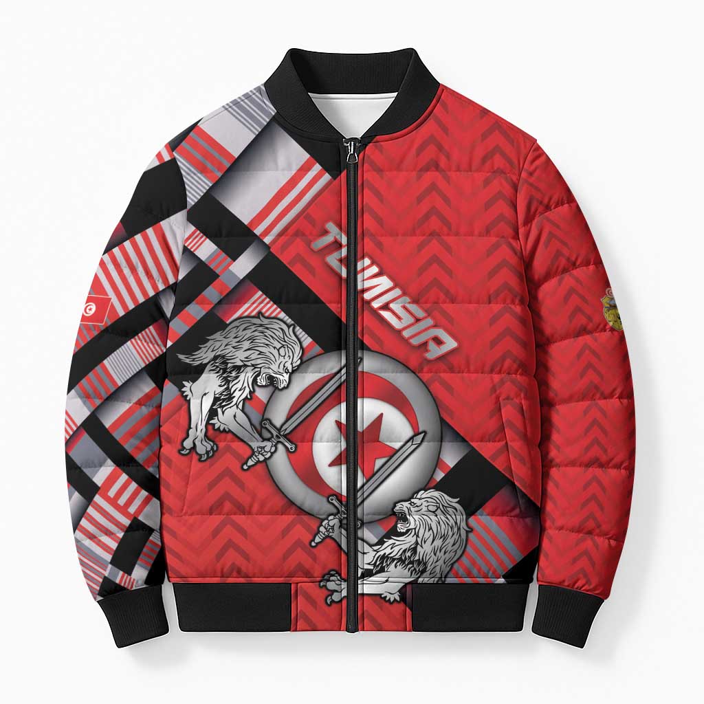 Personalized Tunisia Bomber Puffer Jacket Silver Lions Sports Patterns - African Pride