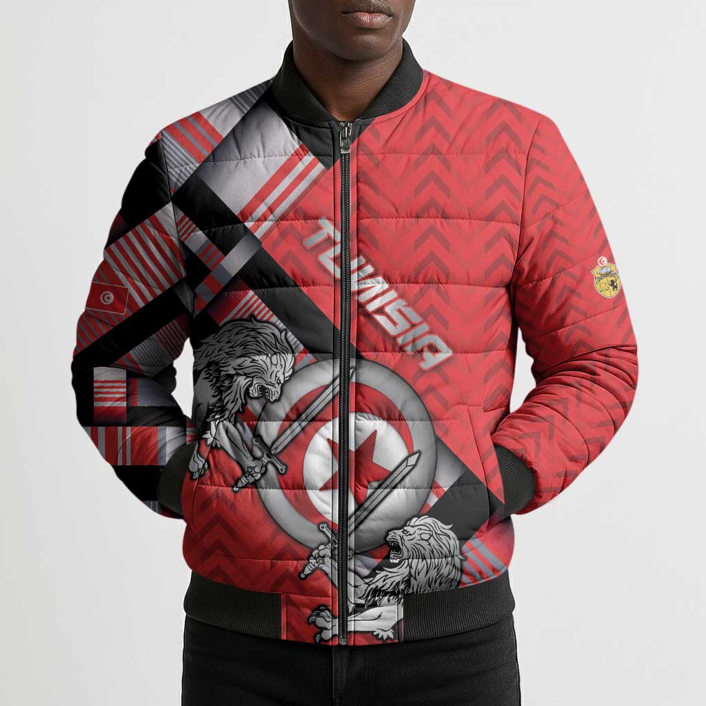 Personalized Tunisia Bomber Puffer Jacket Silver Lions Sports Patterns - African Pride