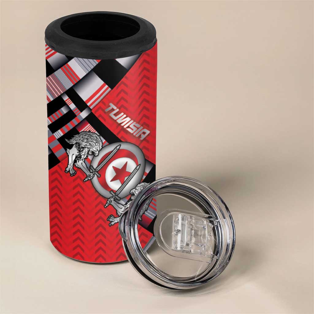 Personalized Tunisia 4 in 1 Can Cooler Tumbler Silver Lions Sports Patterns - African Pride