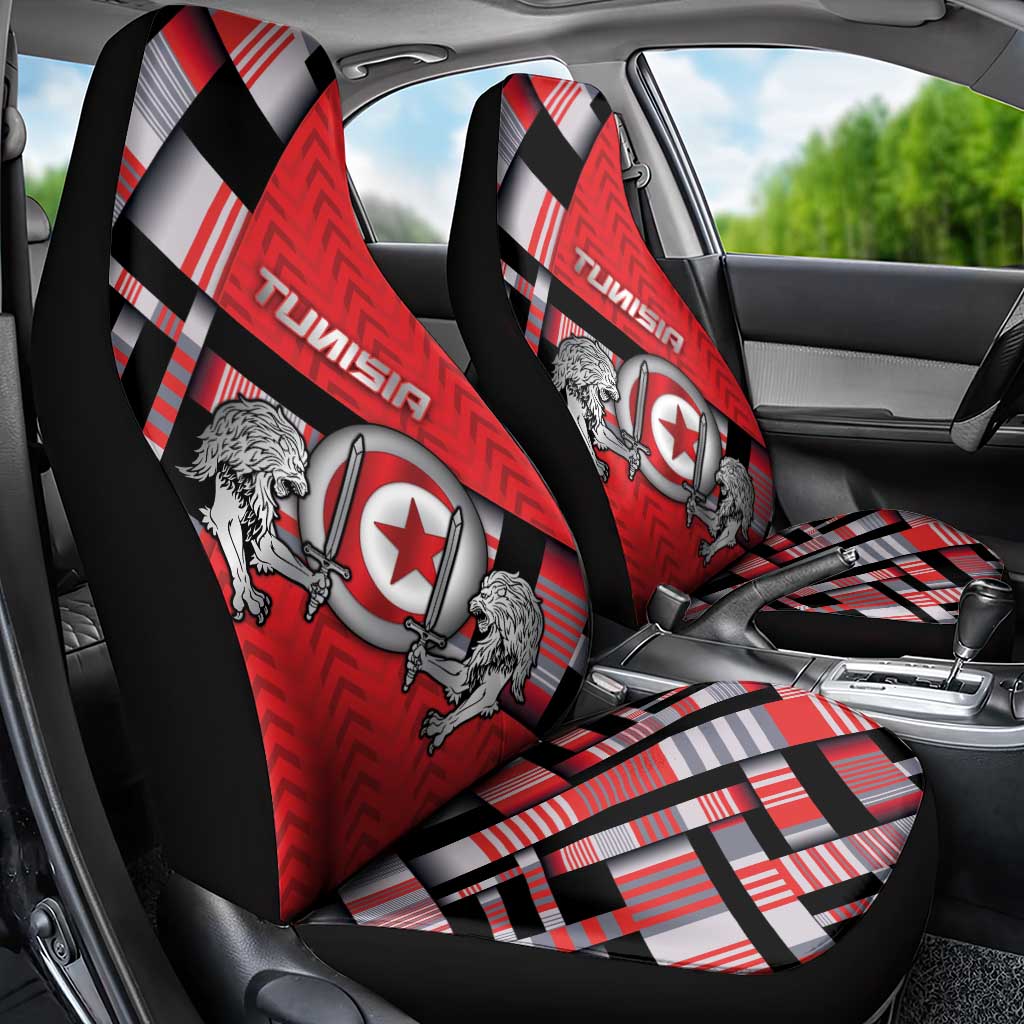 Tunisia Car Seat Cover Silver Lions Sports Patterns - African Pride