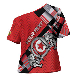 Personalized Tunisia Cross Shoulder Shirt Silver Lions Sports Patterns - African Pride
