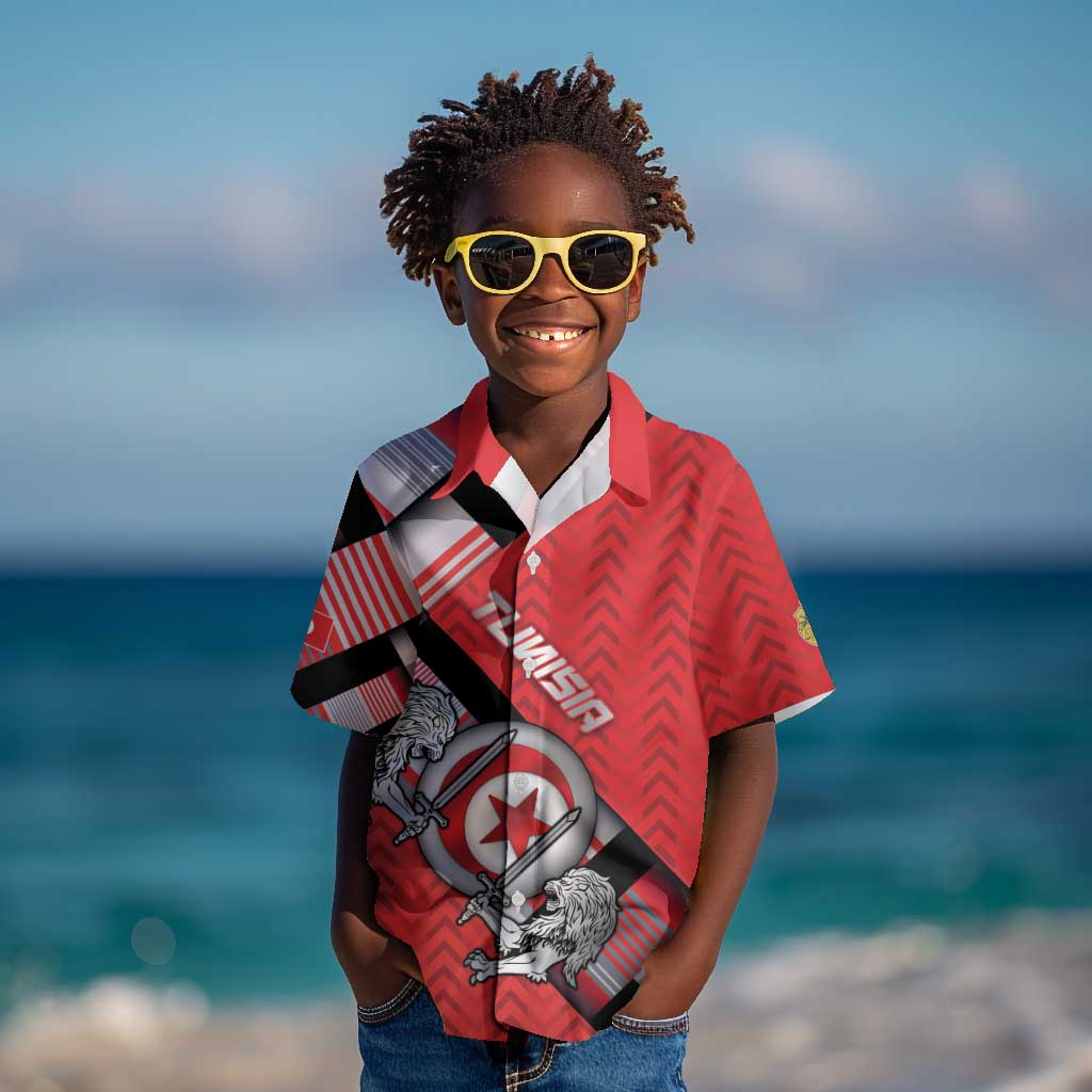 Personalized Tunisia Kid Hawaiian Shirt Silver Lions Sports Patterns - African Pride