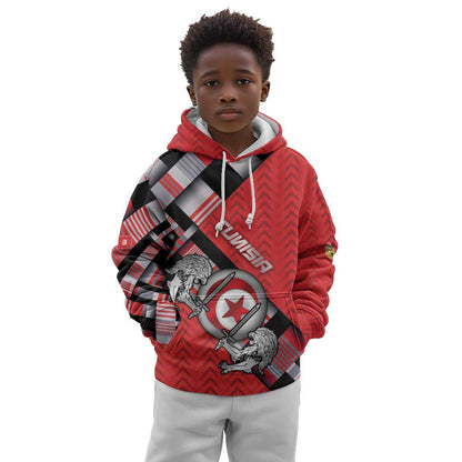 Personalized Tunisia Kid Hoodie Silver Lions Sports Patterns - African Pride