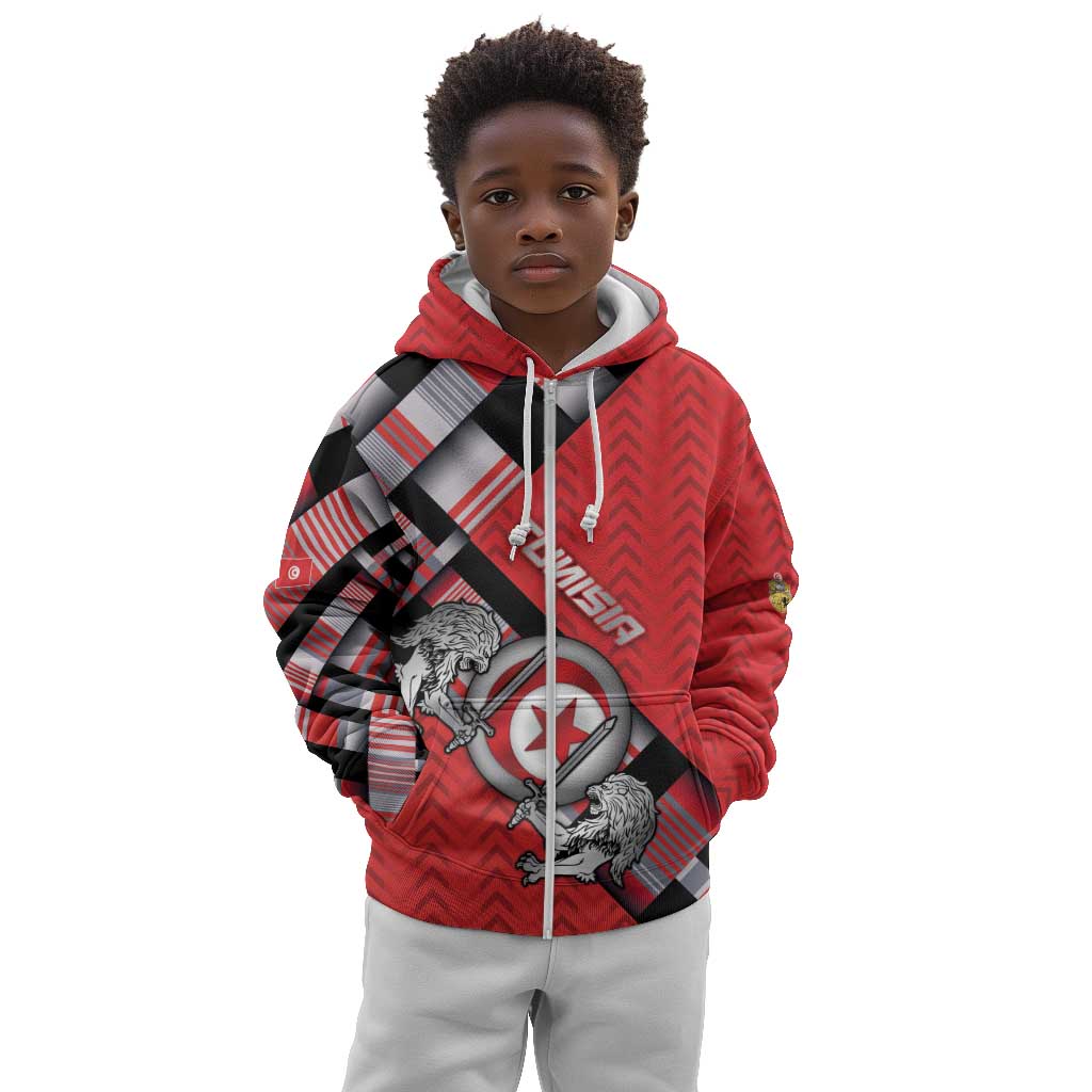Personalized Tunisia Kid Hoodie Silver Lions Sports Patterns - African Pride