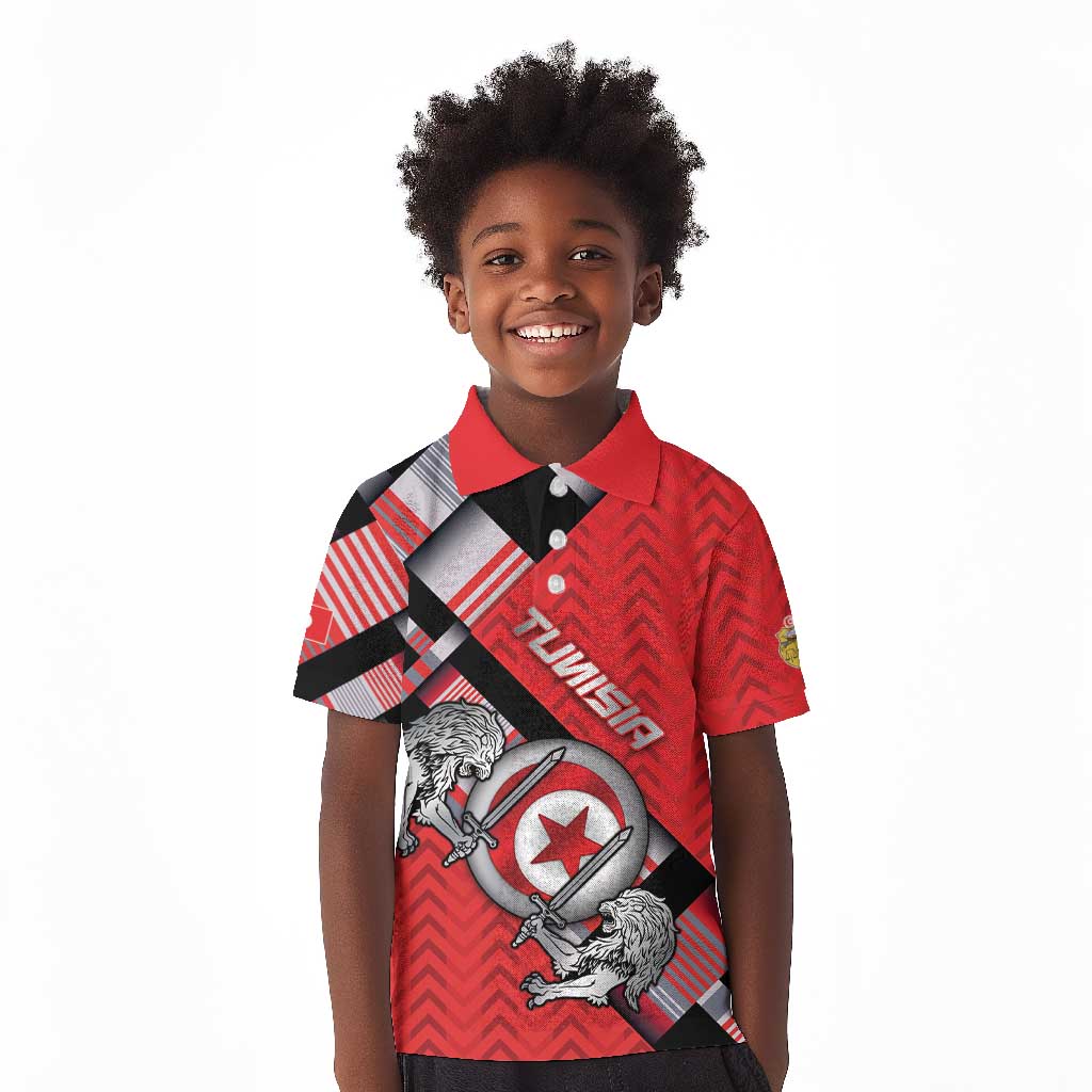 Personalized Tunisia Kid Polo Shirt Silver Lions Sports Patterns - African Pride