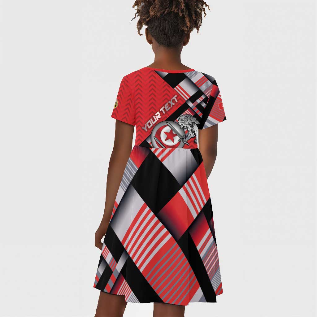 Personalized Tunisia Kid Short Sleeve Dress Silver Lions Sports Patterns - African Pride