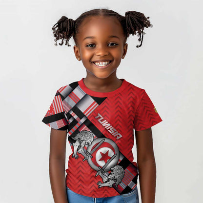 Personalized Tunisia Kid T shirt Silver Lions Sports Patterns - African Pride