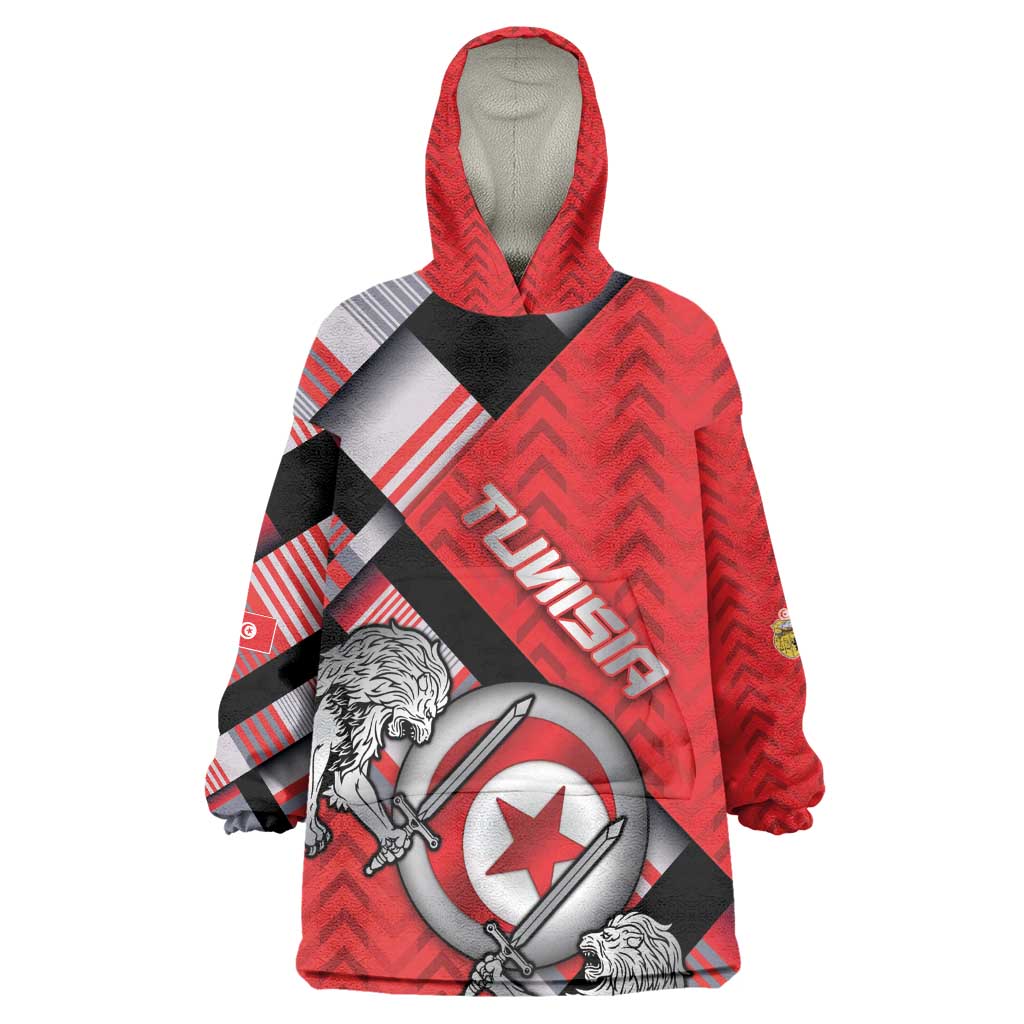 Personalized Tunisia Kid Wearable Blanket Hoodie Silver Lions Sports Patterns - African Pride