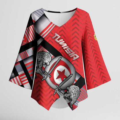 Personalized Tunisia Kimono Sleeve Blouse Silver Lions Sports Patterns - African Pride