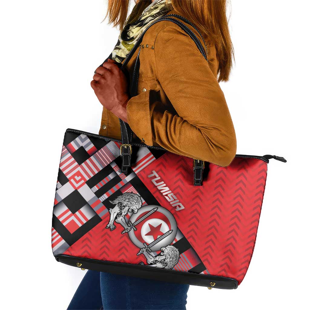 Tunisia Leather Tote Bag Silver Lions Sports Patterns - African Pride