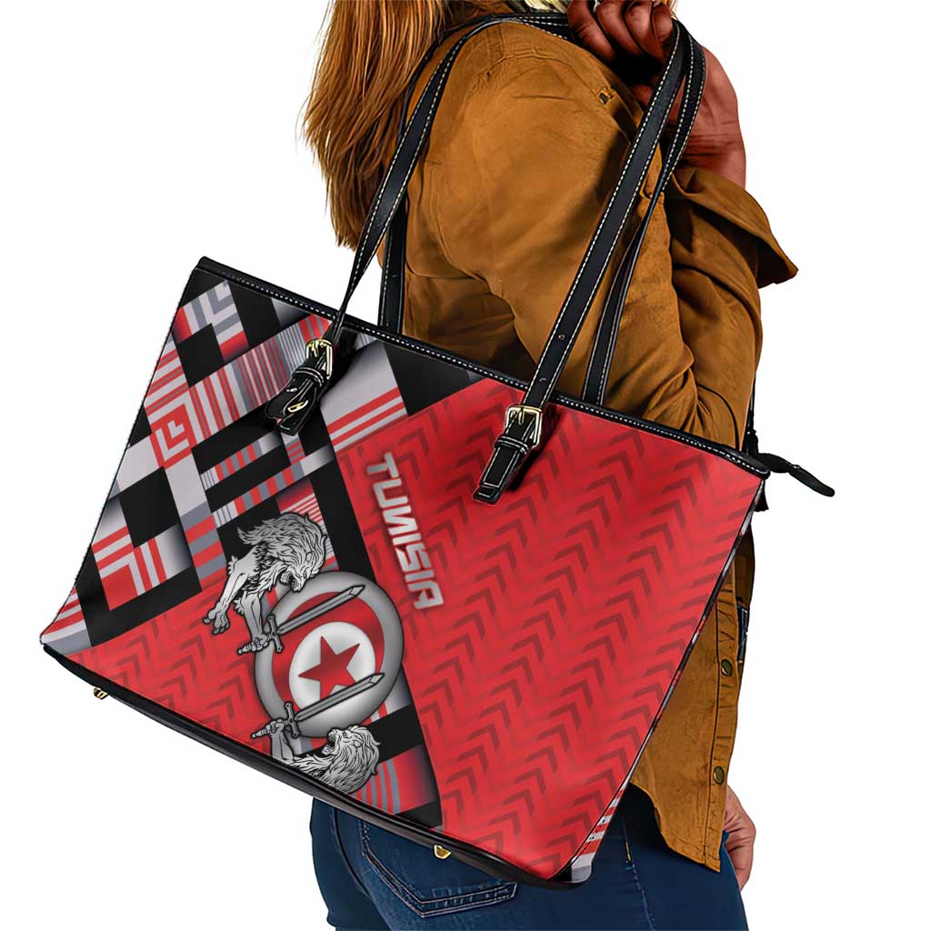 Tunisia Leather Tote Bag Silver Lions Sports Patterns - African Pride