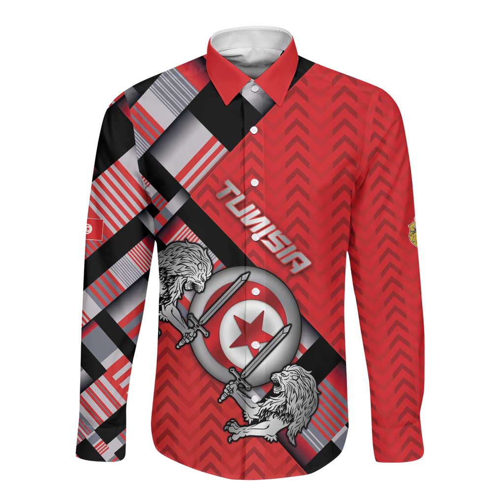 Personalized Tunisia Long Sleeve Button Shirt Silver Lions Sports Patterns - African Pride