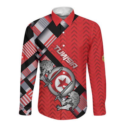 Personalized Tunisia Long Sleeve Button Shirt Silver Lions Sports Patterns - African Pride