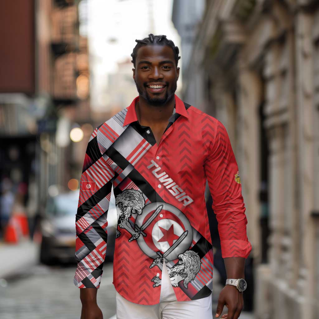 Personalized Tunisia Long Sleeve Button Shirt Silver Lions Sports Patterns - African Pride