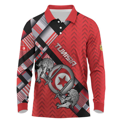 Personalized Tunisia Long Sleeve Polo Shirt Silver Lions Sports Patterns - African Pride