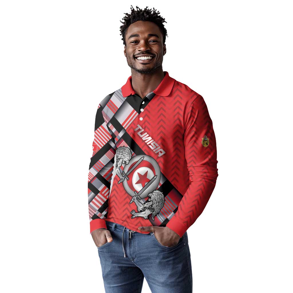 Personalized Tunisia Long Sleeve Polo Shirt Silver Lions Sports Patterns - African Pride