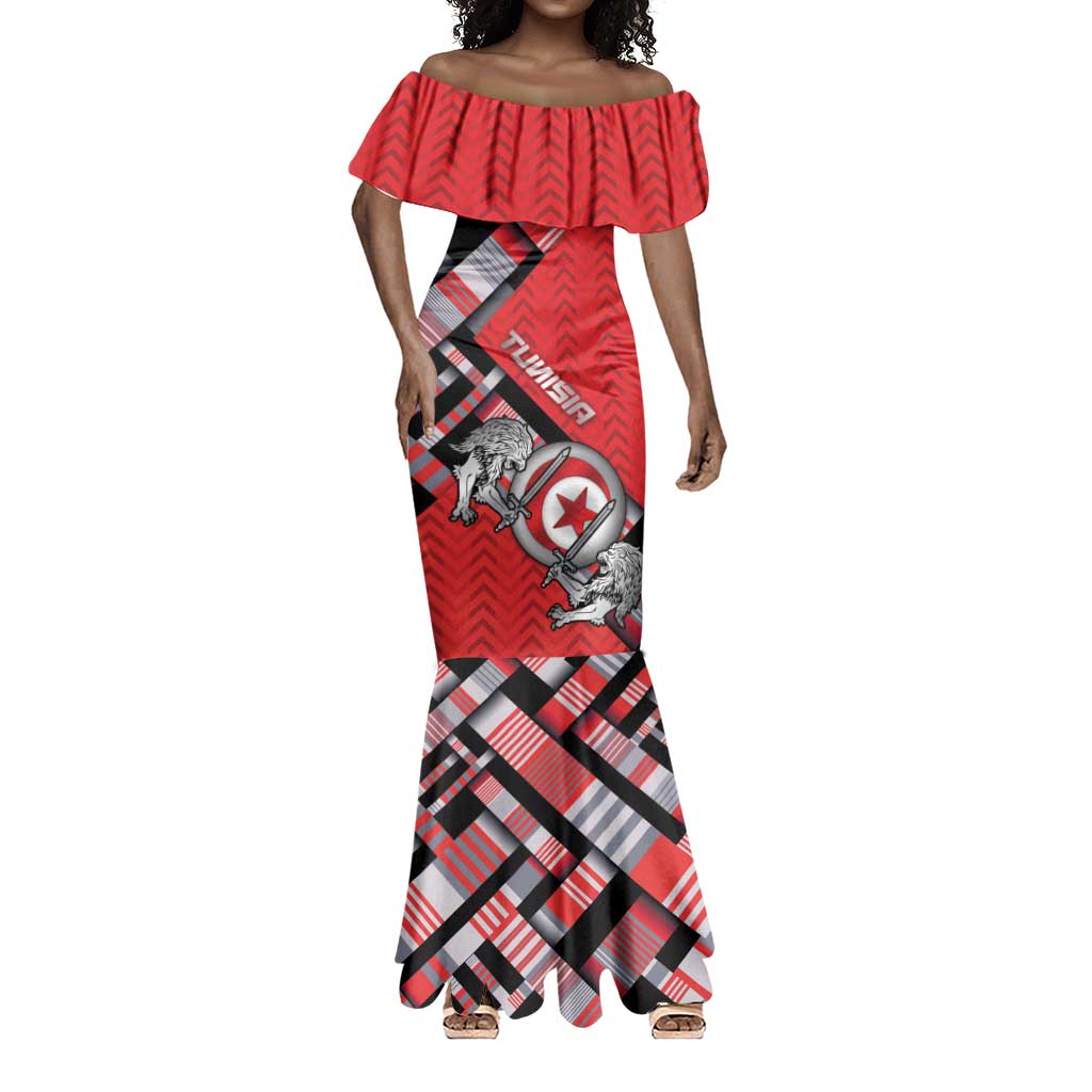 Personalized Tunisia Mermaid Dress Silver Lions Sports Patterns - African Pride
