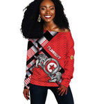 Personalized Tunisia Off Shoulder Sweater Silver Lions Sports Patterns - African Pride