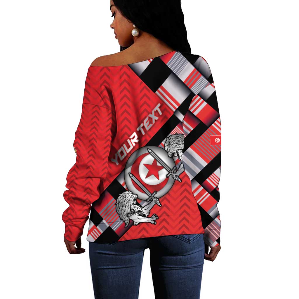 Personalized Tunisia Off Shoulder Sweater Silver Lions Sports Patterns - African Pride