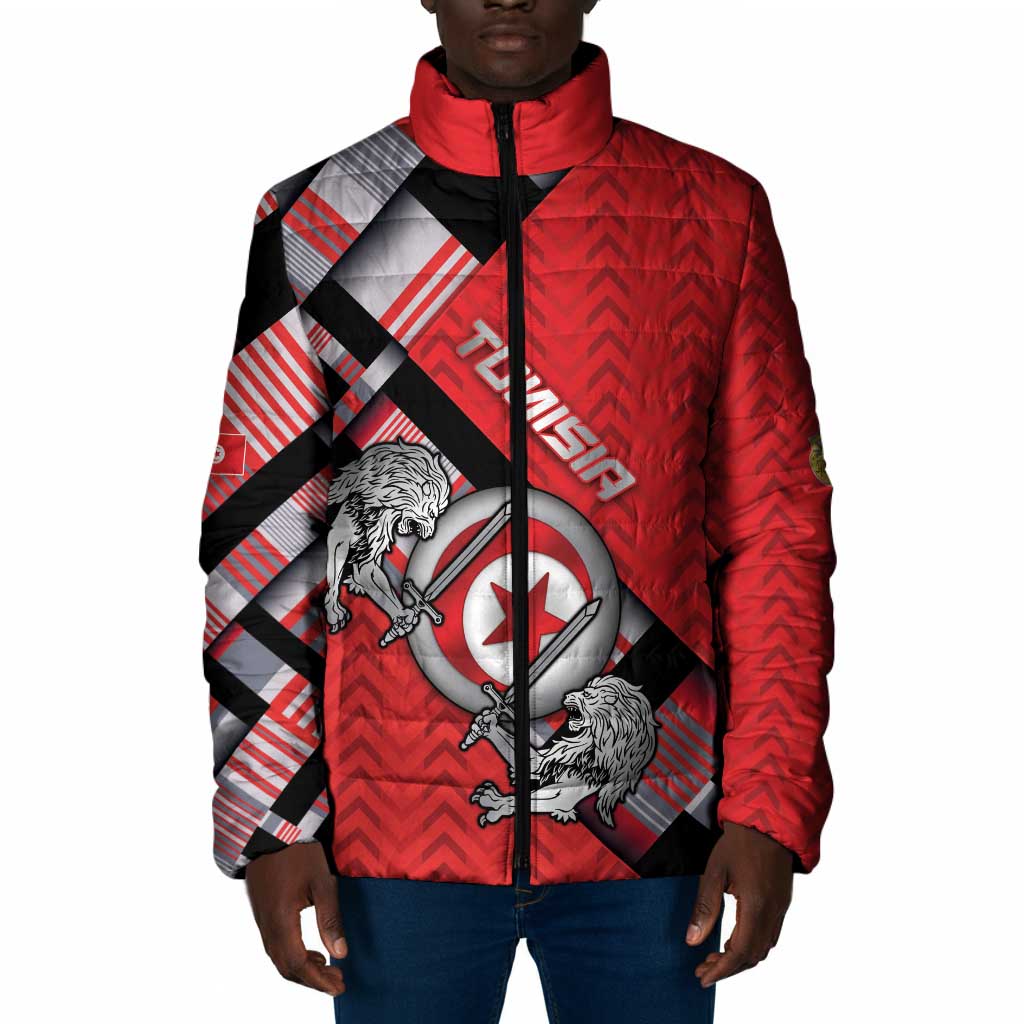 Personalized Tunisia Padded Jacket Silver Lions Sports Patterns - African Pride