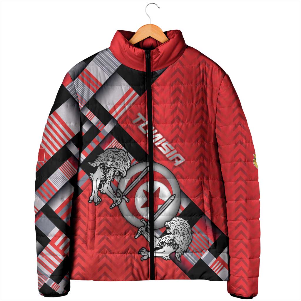 Personalized Tunisia Padded Jacket Silver Lions Sports Patterns - African Pride
