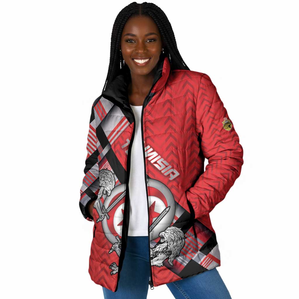 Personalized Tunisia Padded Jacket Silver Lions Sports Patterns - African Pride