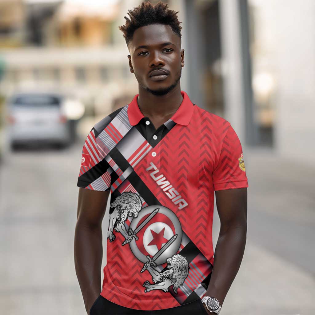 Personalized Tunisia Polo Shirt Silver Lions Sports Patterns - African Pride