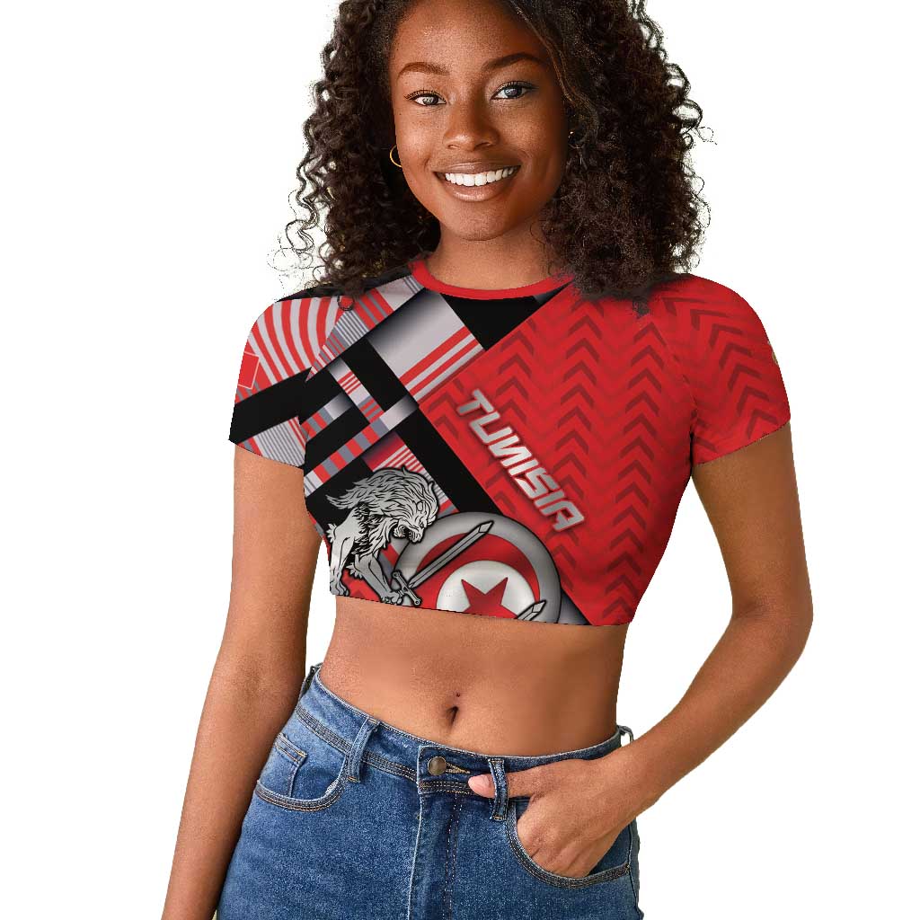 Personalized Tunisia Raglan Cropped T shirt Silver Lions Sports Patterns - African Pride