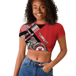Personalized Tunisia Raglan Cropped T shirt Silver Lions Sports Patterns - African Pride