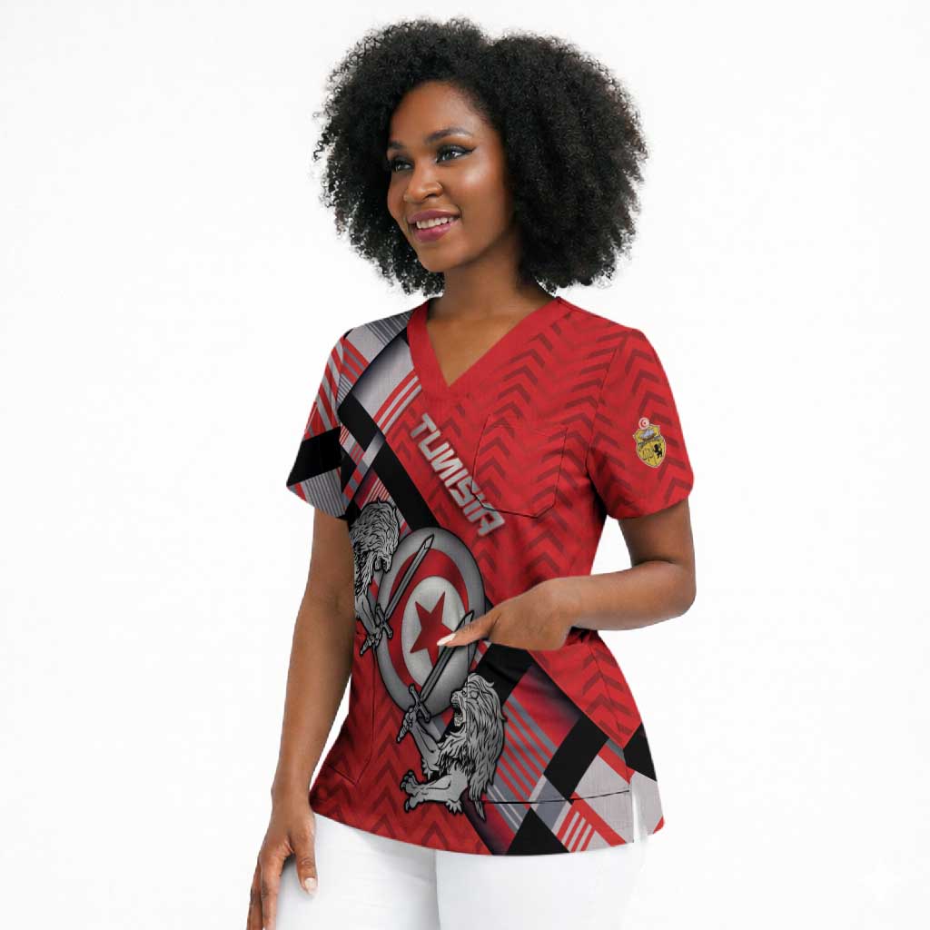 Personalized Tunisia Scrub Top Silver Lions Sports Patterns - African Pride