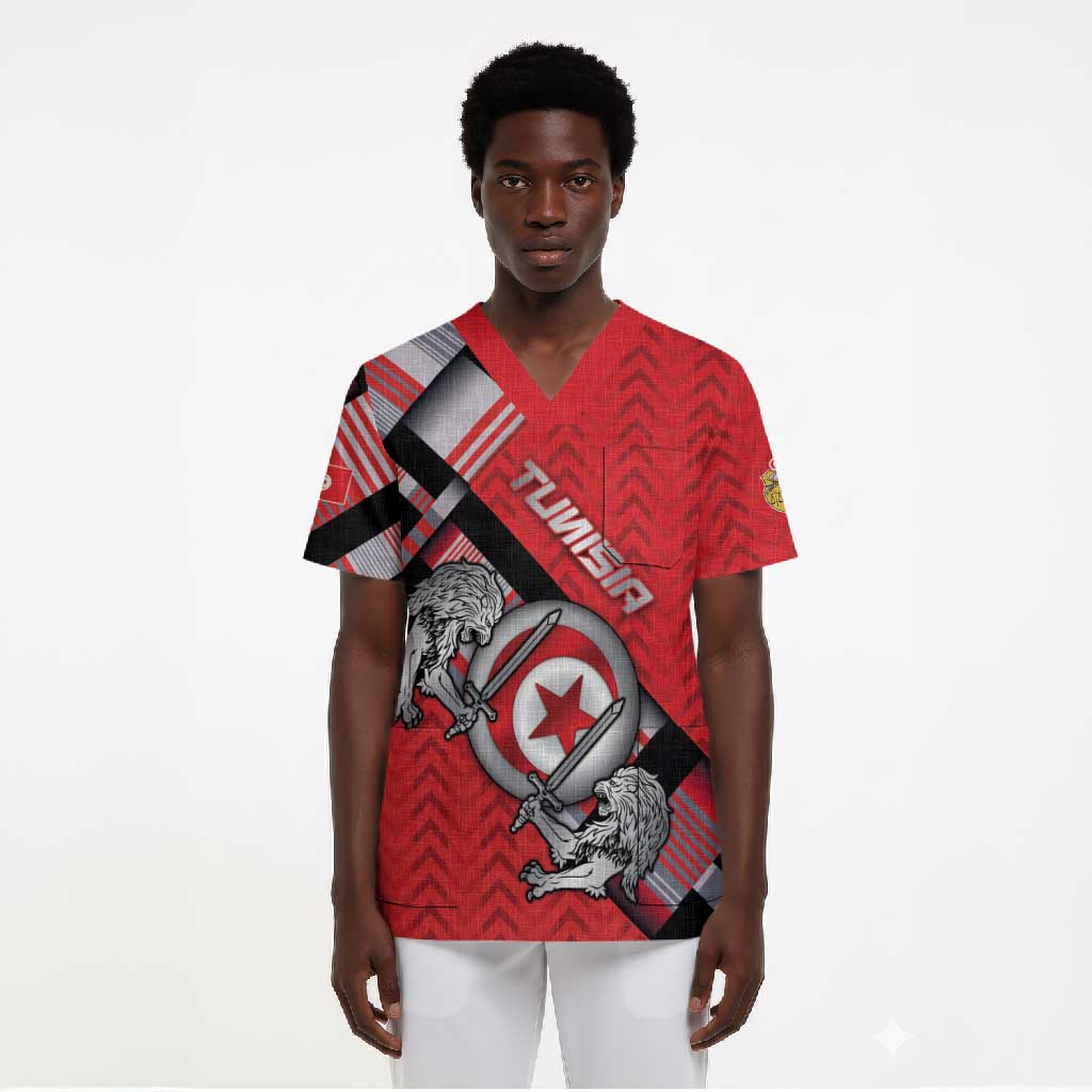 Personalized Tunisia Scrub Top Silver Lions Sports Patterns - African Pride