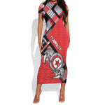 Personalized Tunisia Short Sleeve Bodycon Dress Silver Lions Sports Patterns - African Pride