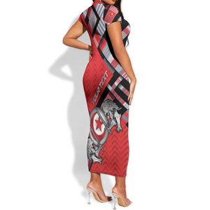 Personalized Tunisia Short Sleeve Bodycon Dress Silver Lions Sports Patterns - African Pride