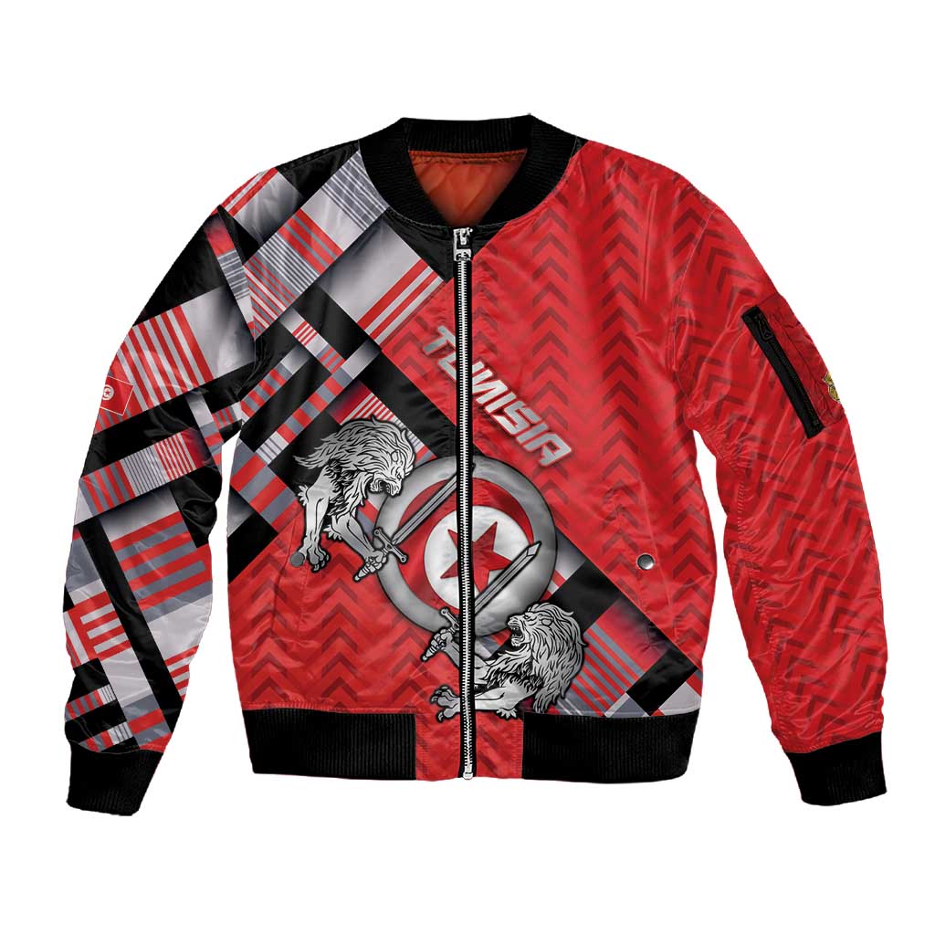 Personalized Tunisia Sleeve Zip Bomber Jacket Silver Lions Sports Patterns - African Pride