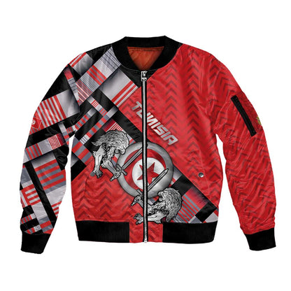 Personalized Tunisia Sleeve Zip Bomber Jacket Silver Lions Sports Patterns - African Pride