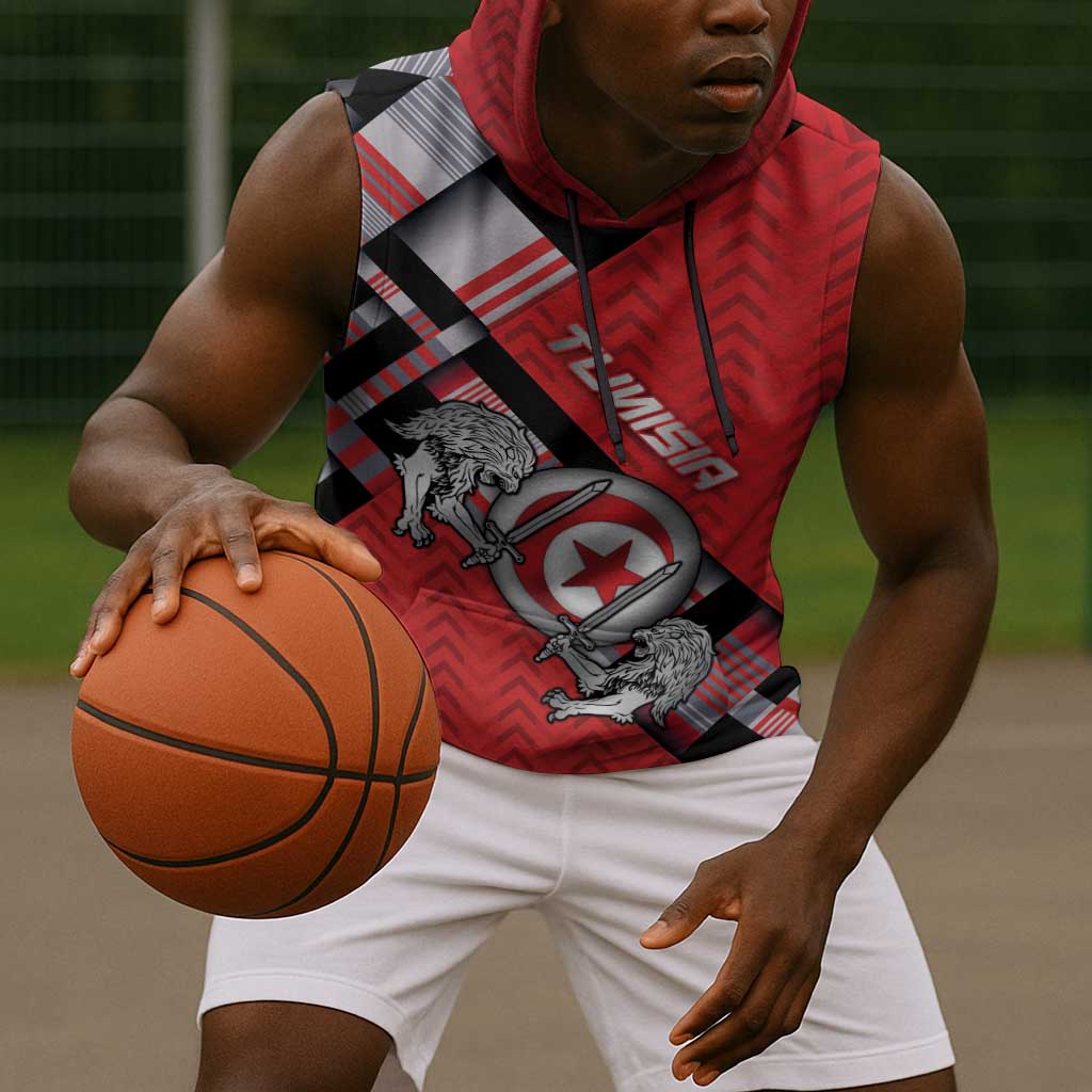 Personalized Tunisia Sleeveless Hoodie Silver Lions Sports Patterns - African Pride