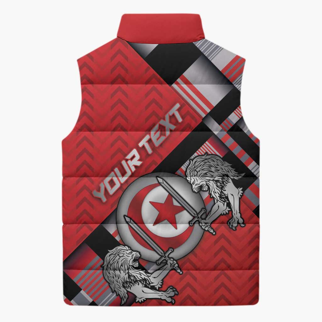 Personalized Tunisia Sleeveless Puffer Jacket Silver Lions Sports Patterns - African Pride