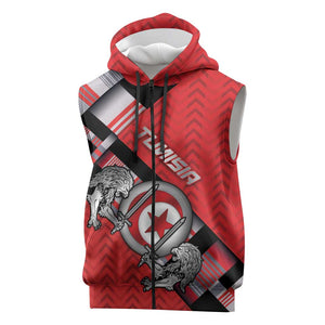 Personalized Tunisia Sleeveless Zip Hoodie Silver Lions Sports Patterns - African Pride