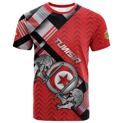 Personalized Tunisia T shirt Silver Lions Sports Patterns - African Pride