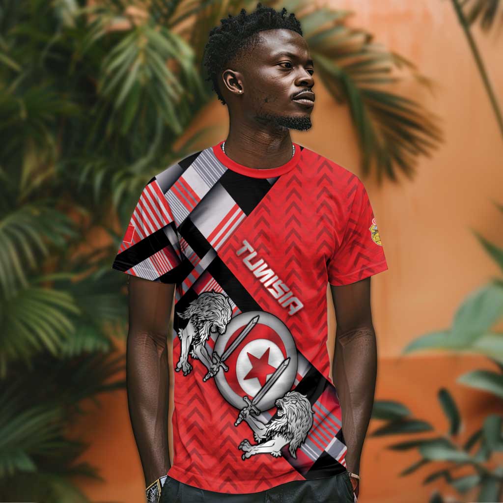 Personalized Tunisia T shirt Silver Lions Sports Patterns - African Pride