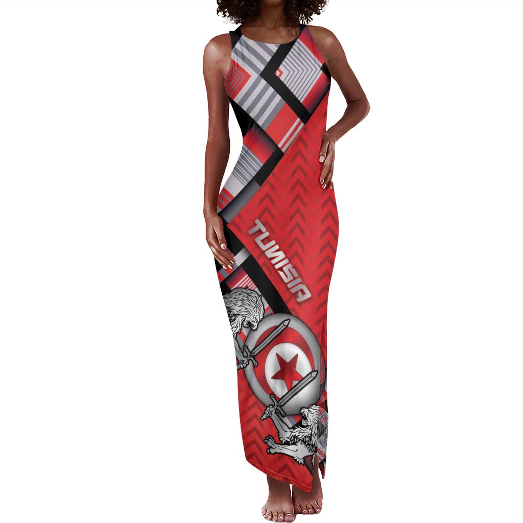 Personalized Tunisia Tank Maxi Dress Silver Lions Sports Patterns - African Pride