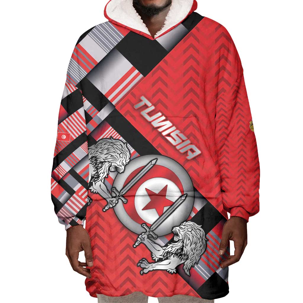 Personalized Tunisia Wearable Blanket Hoodie Silver Lions Sports Patterns - African Pride
