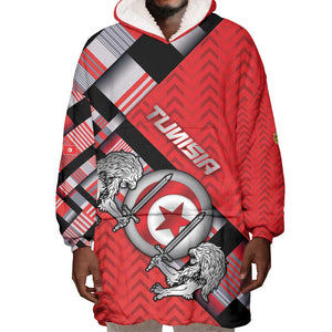 Personalized Tunisia Wearable Blanket Hoodie Silver Lions Sports Patterns - African Pride
