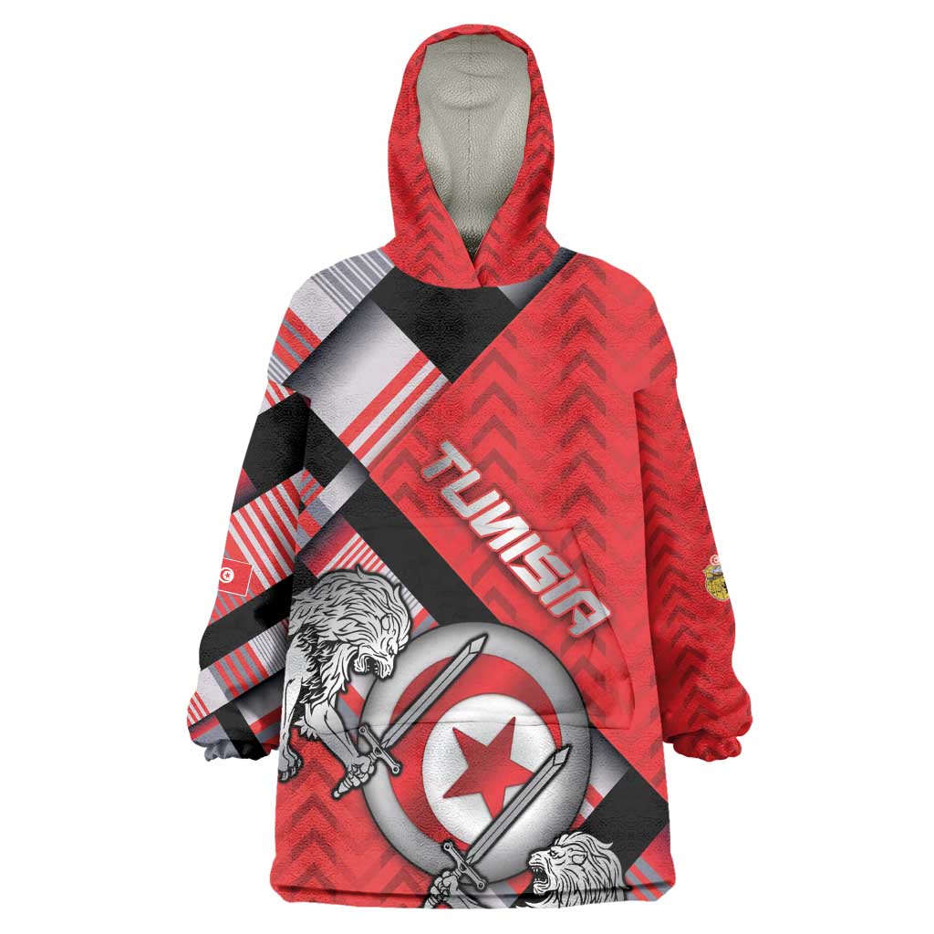 Personalized Tunisia Wearable Blanket Hoodie Silver Lions Sports Patterns - African Pride