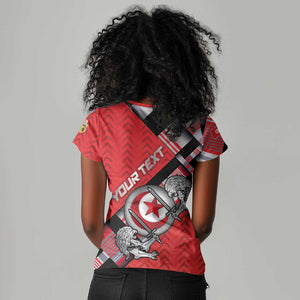 Personalized Tunisia Women V-Neck T-Shirt Silver Lions Sports Patterns - African Pride