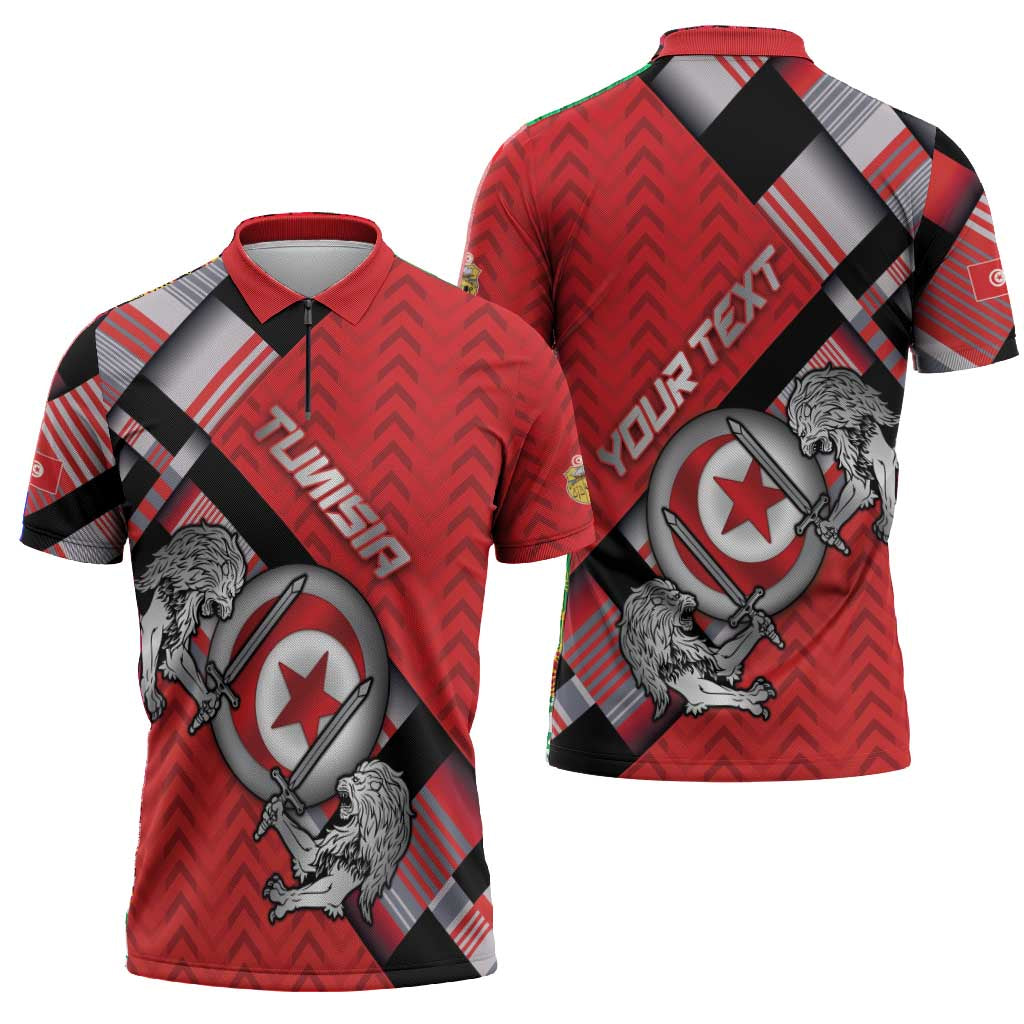 Personalized Tunisia Zipper Polo Shirt Silver Lions Sports Patterns - African Pride